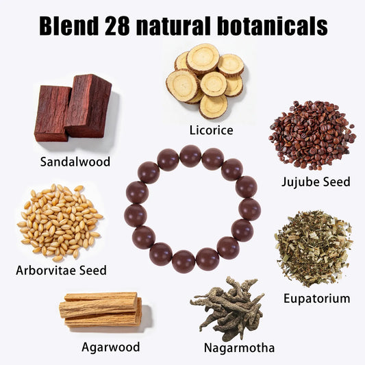 incense bead bracelet blends 28 herbs like sandalwood, licorice, jujube seed, arbor vitae seed, agarwood, and nagarmotha