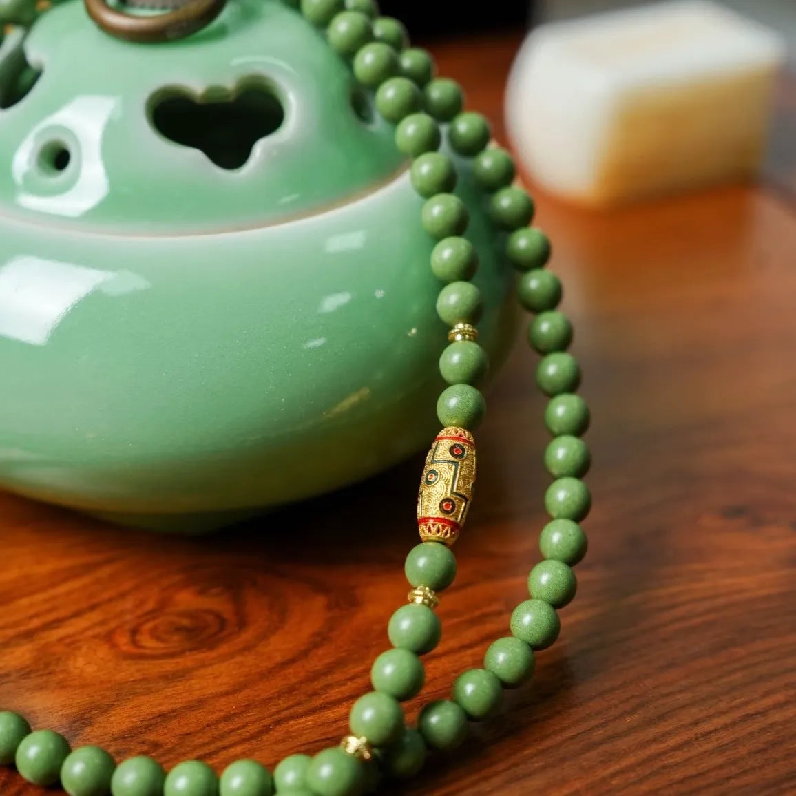 A grounding herbal bead bracelet crafted for quiet moments of reflection