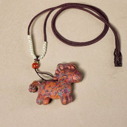 red horse aromatherapy talisman as long drop pendant necklace