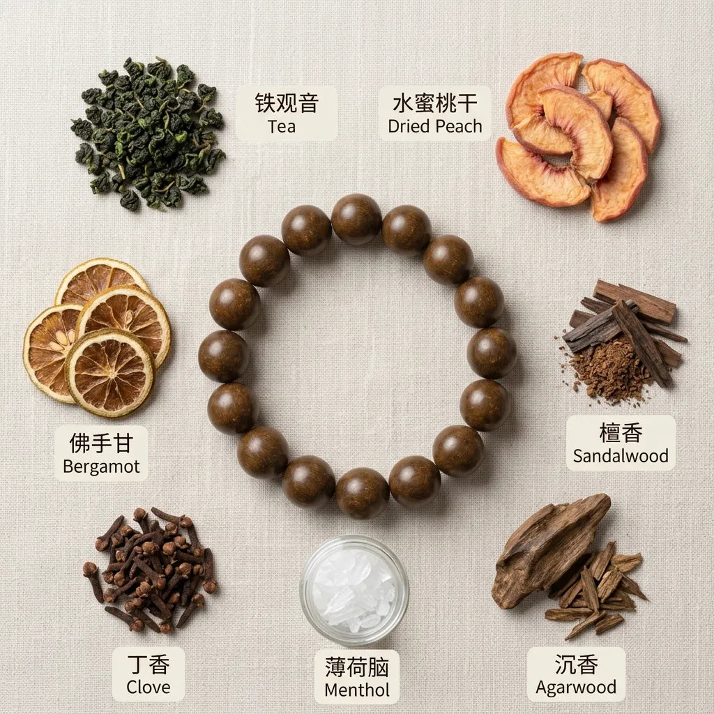 the ingredients of Pure Joy Incense Beads Bracelet