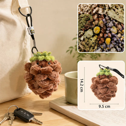 show built-in herbal incense and portable size of adorable pine cone plush bag key charm