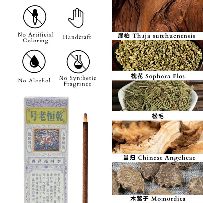 ingredients display of fei lian incense sticks