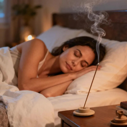 lighting a natural sandalwood incense stick for better sleep