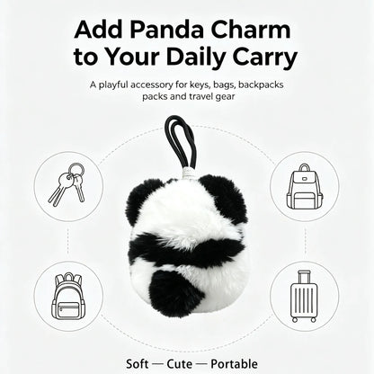 show usage of cute panda plush charm for key, car, bag and luggage