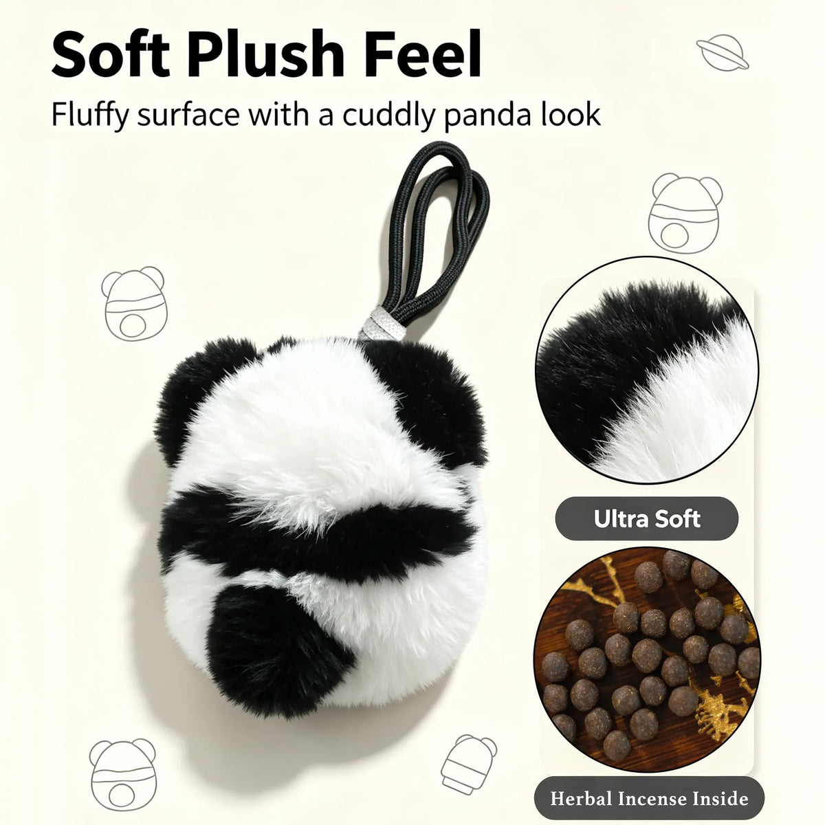 display cute panda plush charm with built-in herbal incense