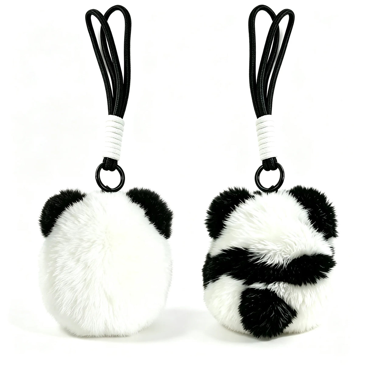 front and back side of cute panda plush bag charm