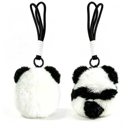 front and back side of cute panda plush bag charm