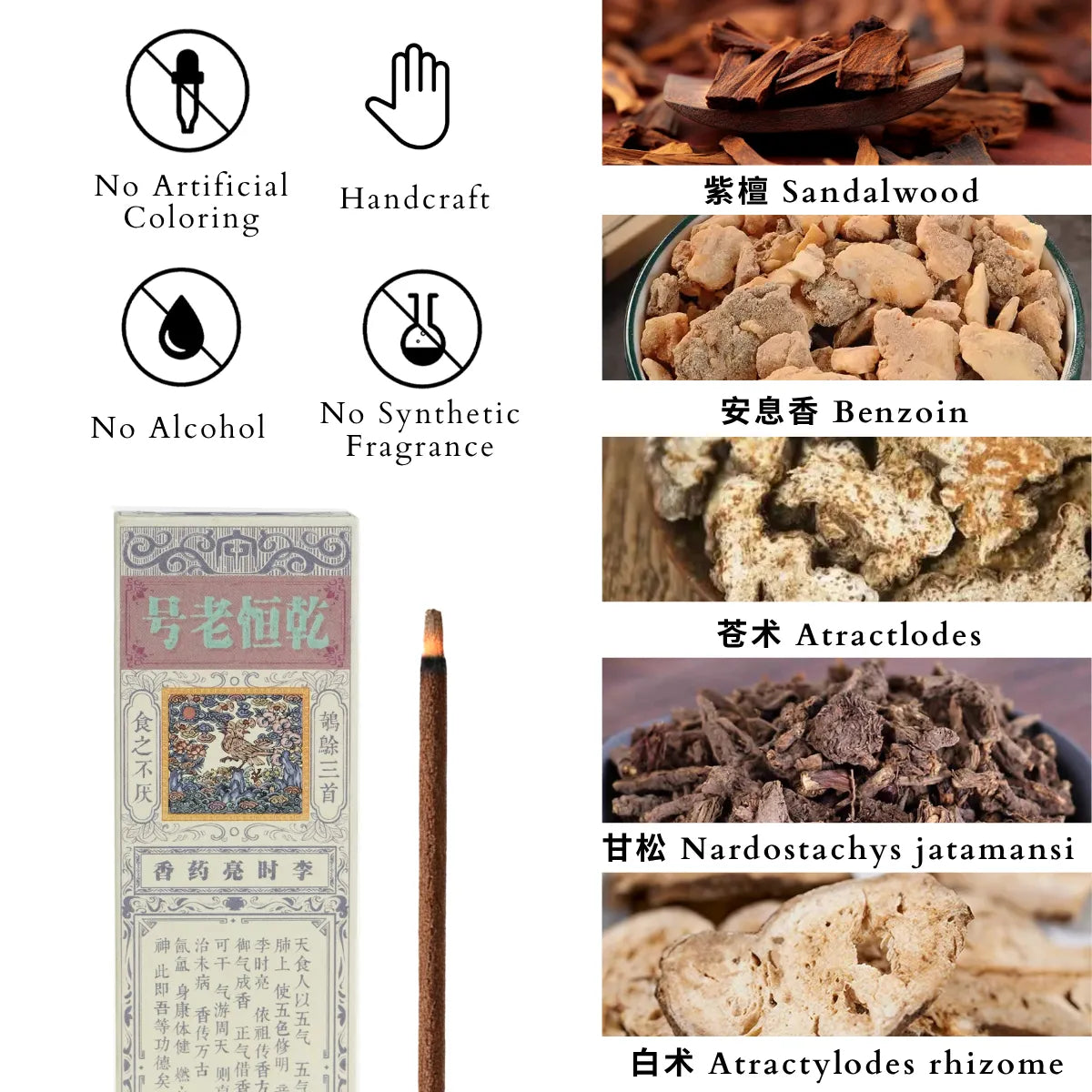 display ingredients of qi tu incense sticks